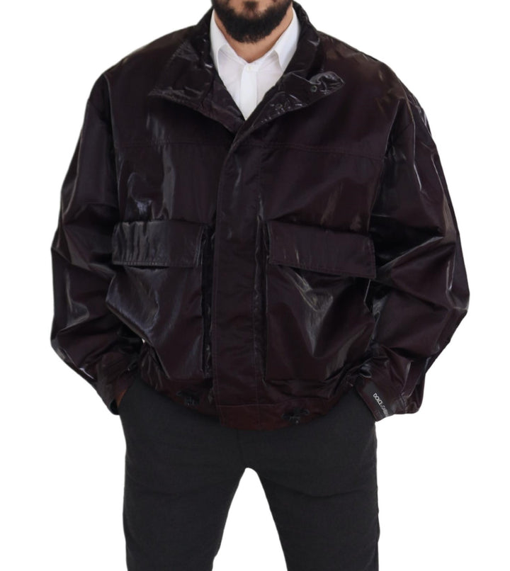 Dolce & Gabbana Bordeaux Nylon Collared  Coat Jacket