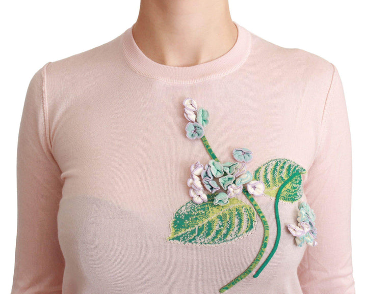 Dolce & Gabbana  Pink Floral Silk Cashmere Pullover Sweater #women, Brand_Dolce & Gabbana, Catch, Dolce & Gabbana, feed-agegroup-adult, feed-color-pink, feed-gender-female, feed-size-IT36 | XS, Gender_Women, IT36 | XS, Kogan, Pink, Sweaters - Women - Clothing, Women - New Arrivals at SEYMAYKA