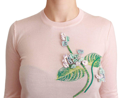 Dolce & Gabbana  Pink Floral Silk Cashmere Pullover Sweater #women, Brand_Dolce & Gabbana, Catch, Dolce & Gabbana, feed-agegroup-adult, feed-color-pink, feed-gender-female, feed-size-IT36 | XS, Gender_Women, IT36 | XS, Kogan, Pink, Sweaters - Women - Clothing, Women - New Arrivals at SEYMAYKA