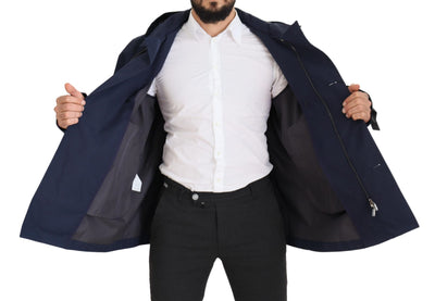 Dolce & Gabbana Blue Hooded Double Breasted Coat Jacket