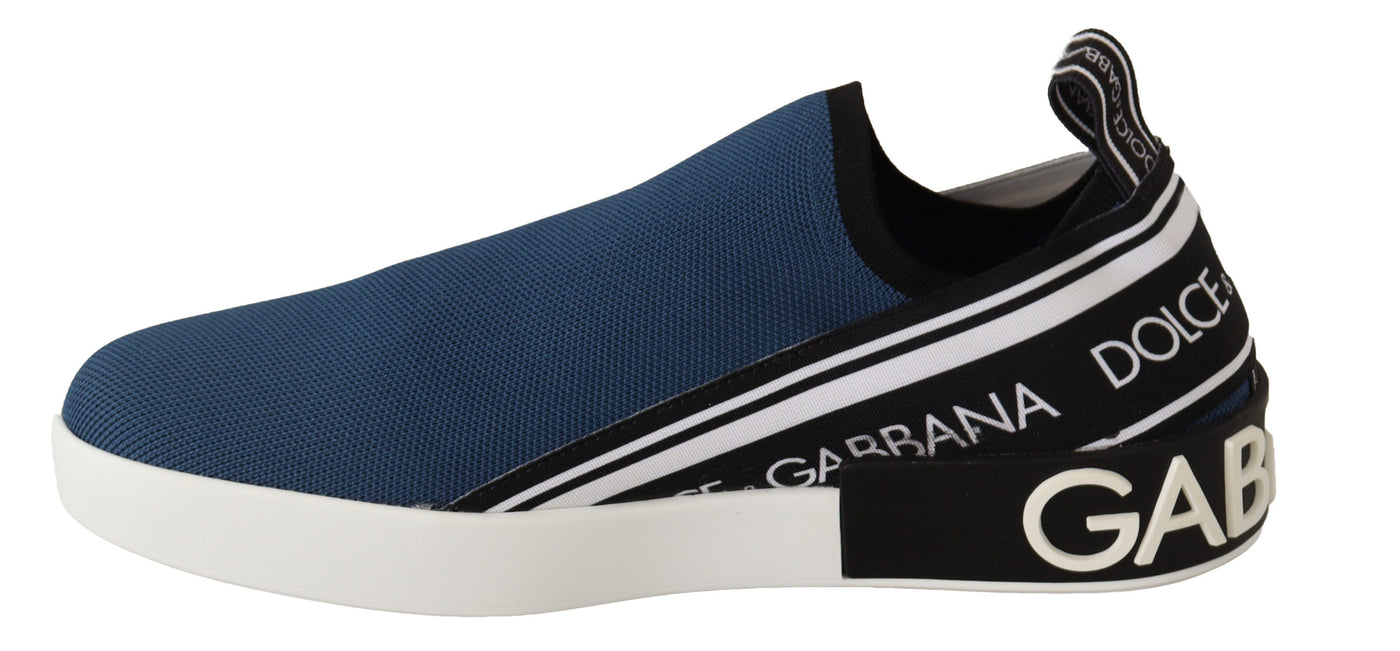 Dolce & Gabbana Blue Stretch Flats Logo Loafers Sneakers Shoes