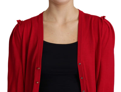 Dolce & Gabbana Red Wool Deep V-neck Women Cardigan Sweater #women, Dolce & Gabbana, feed-agegroup-adult, feed-color-red, feed-gender-female, IT38|XS, IT40|S, IT42|M, IT44|L, IT46|XL, Sweaters - Women - Clothing, Women - New Arrivals at SEYMAYKA