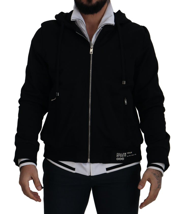 Dolce & Gabbana Black Polyester Hooded Full Zip Jacket