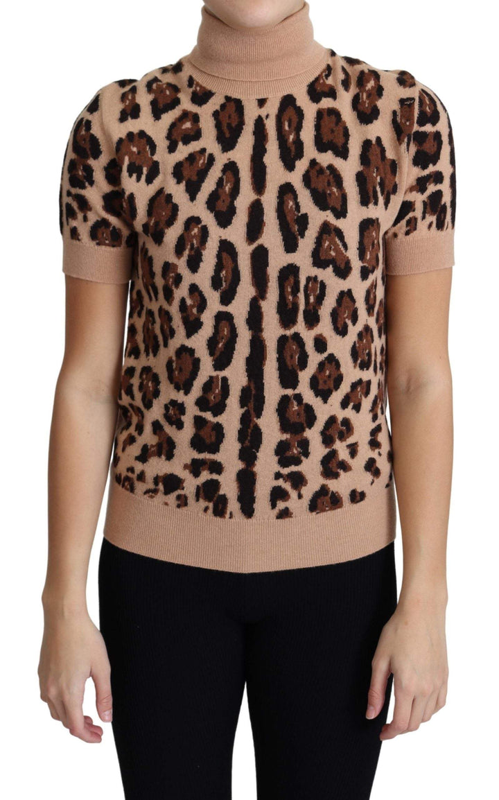 Dolce & Gabbana Beige Leopard Print Virgin Wool Turtleneck Top #women, Beige, Dolce & Gabbana, feed-agegroup-adult, feed-color-Beige, feed-gender-female, feed-size-IT40|S, feed-size-IT42|M, feed-size-IT44|L, IT40|S, IT42|M, IT44|L, Tops & T-Shirts - Women - Clothing, Women - New Arrivals at SEYMAYKA