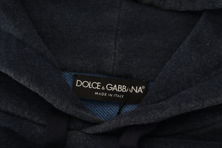 Dolce & Gabbana Dark Blue Cotton Hooded Sweatshirt Sweater