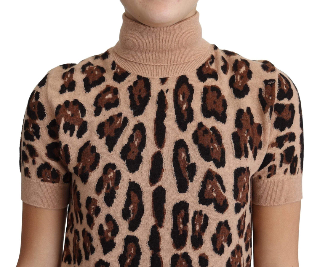 Dolce & Gabbana Beige Leopard Print Virgin Wool Turtleneck Top #women, Beige, Dolce & Gabbana, feed-agegroup-adult, feed-color-Beige, feed-gender-female, feed-size-IT40|S, feed-size-IT42|M, feed-size-IT44|L, IT40|S, IT42|M, IT44|L, Tops & T-Shirts - Women - Clothing, Women - New Arrivals at SEYMAYKA