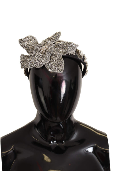 Dolce & Gabbana Black Crystal Beaded Sequined Large Flower Diadem Headband Black, Dolce & Gabbana, feed-1, Headbands - Women - Accessories at SEYMAYKA