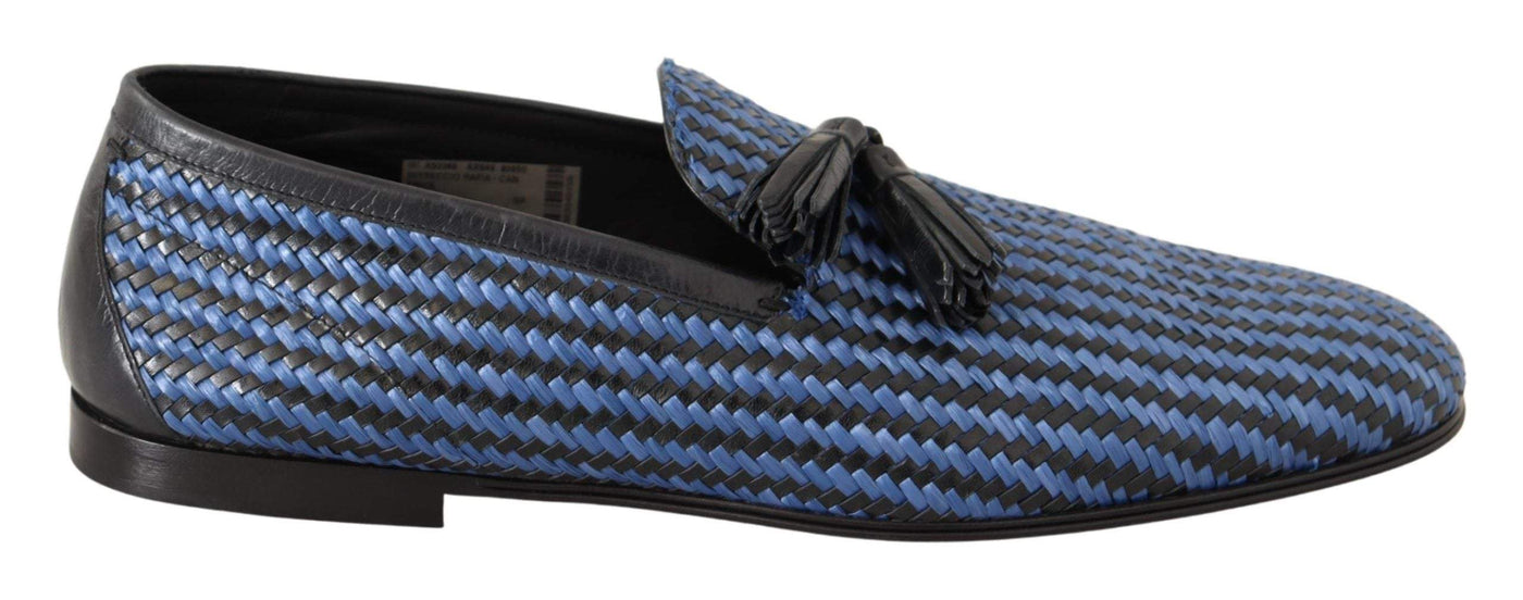 Dolce & Gabbana Blue Woven Leather Tassel Loafers Shoes #men, Blue, Dolce & Gabbana, EU44/US11, feed-agegroup-adult, feed-color-Blue, feed-gender-male, Loafers - Men - Shoes at SEYMAYKA