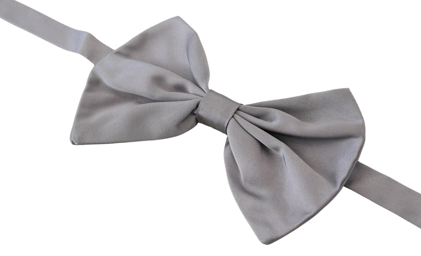 Dolce & Gabbana Bow Tie Men Silver Gray Silk Adjustable Neck Papillon