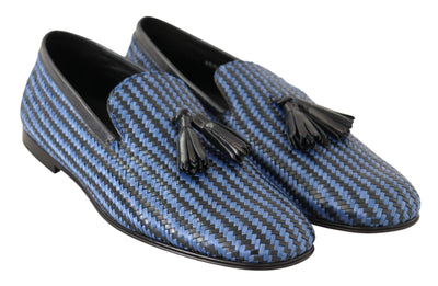 Dolce & Gabbana Blue Woven Leather Tassel Loafers Shoes #men, Blue, Dolce & Gabbana, EU44/US11, feed-agegroup-adult, feed-color-Blue, feed-gender-male, Loafers - Men - Shoes at SEYMAYKA
