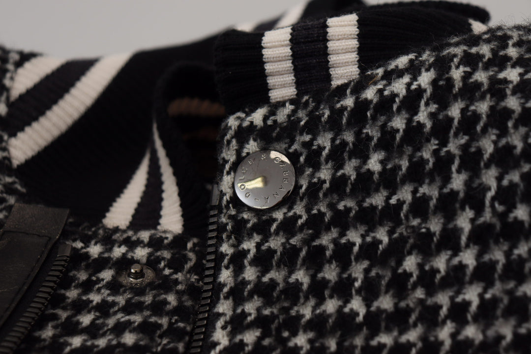 Dolce & Gabbana Black Houndstooth Polyester Bomber Jacket