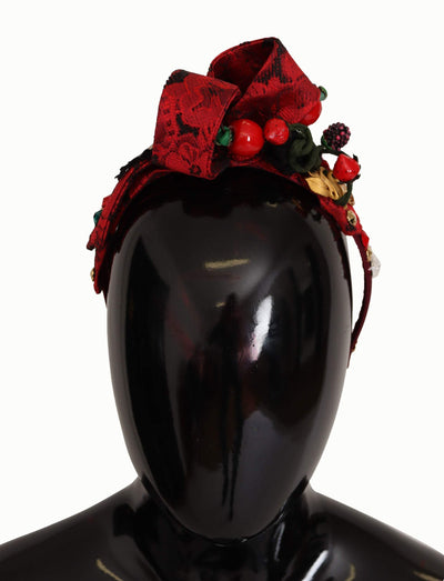 Dolce & Gabbana Cherry Silk Crystal Bow Logo Diadem Tiara Headband Dolce & Gabbana, feed-1, Headbands - Women - Accessories, Red at SEYMAYKA