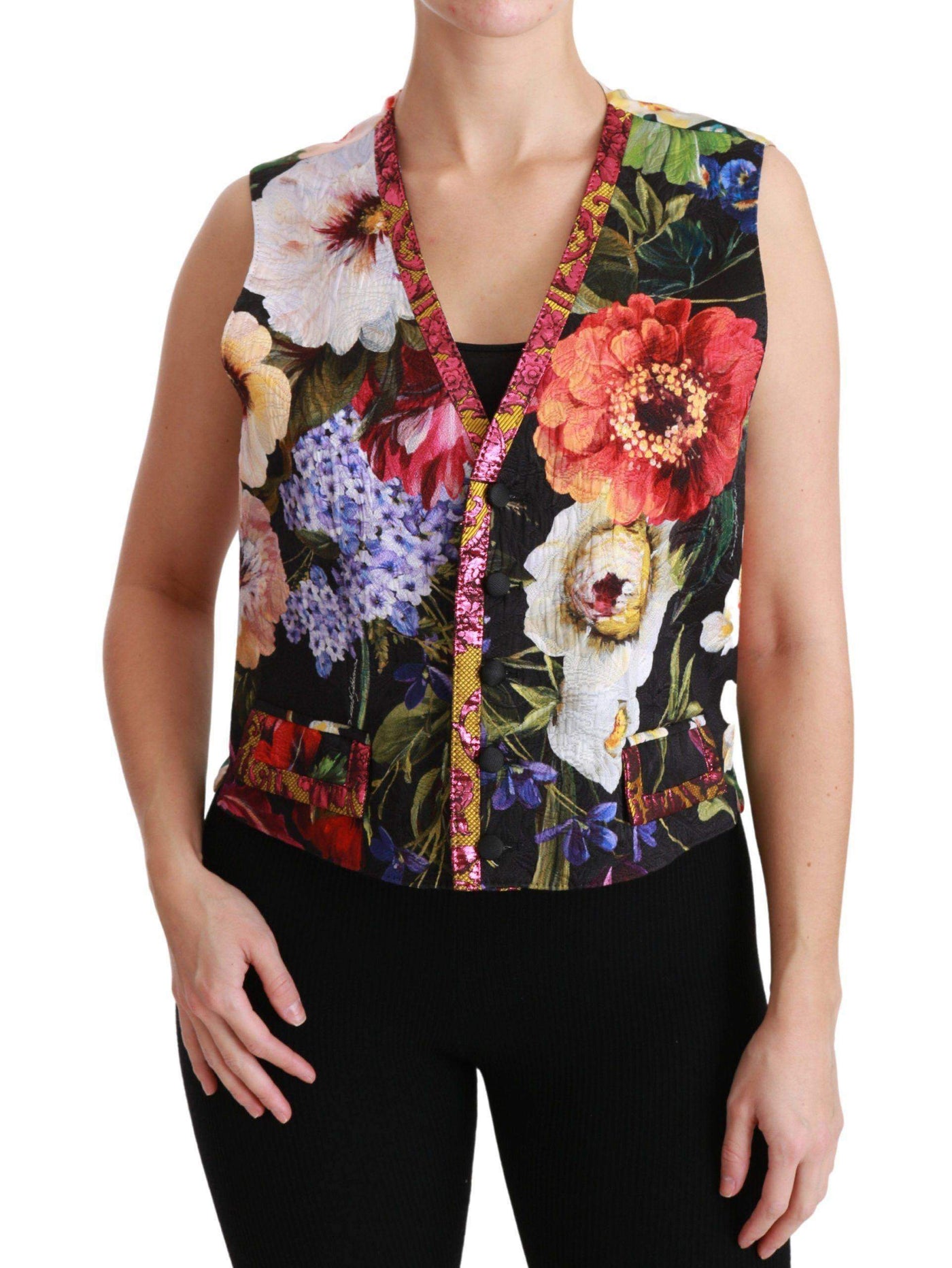 Dolce & Gabbana  Multicolor Floral Sleeveless Waistcoat Top Vest #women, Brand_Dolce & Gabbana, Catch, Dolce & Gabbana, feed-agegroup-adult, feed-color-multicolor, feed-gender-female, feed-size-IT40|S, Gender_Women, IT40|S, Kogan, Multicolor, Vest - Women - Clothing, Women - New Arrivals at SEYMAYKA