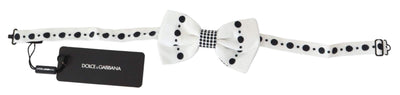 Dolce & Gabbana White Dotted Print Adjustable Neck Papillon Tie #men, Accessories - New Arrivals, Dolce & Gabbana, feed-agegroup-adult, feed-color-White, feed-gender-male, Ties & Bowties - Men - Accessories, White at SEYMAYKA