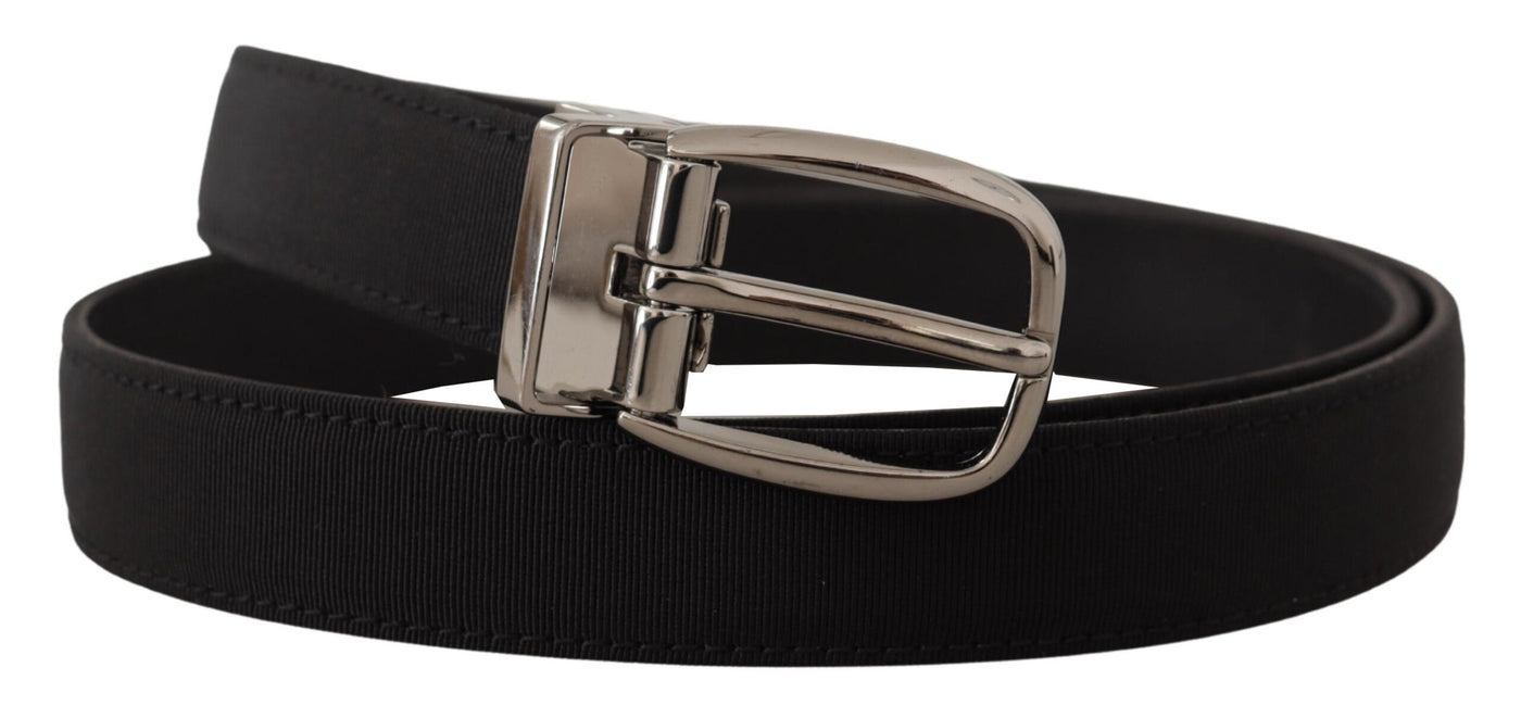 Dolce & Gabbana Black Grosgrain Leather Silver Logo Buckle Belt