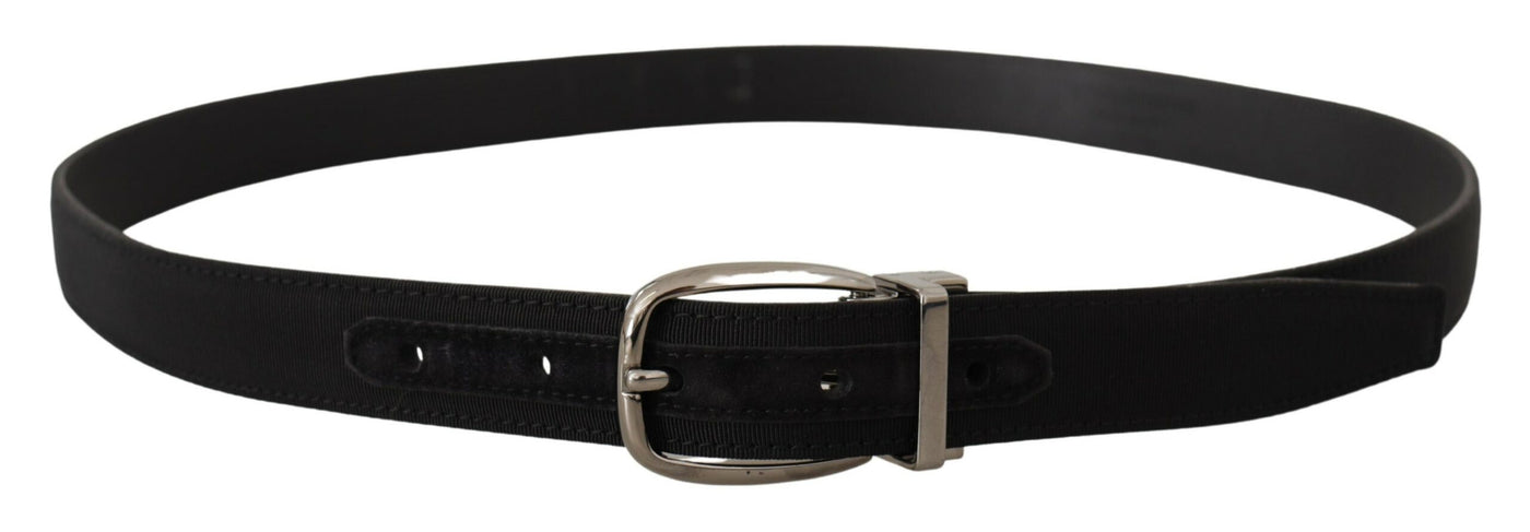 Dolce & Gabbana Black Grosgrain Leather Silver Logo Buckle Belt