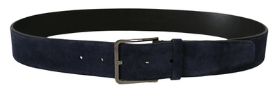 Dolce & Gabbana Navy Blue Velvet Leather Silver Logo Buckle Belt