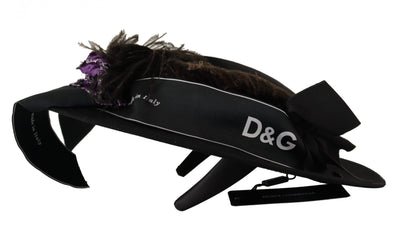 Dolce & Gabbana Black Lapil Crystal Heart Feather Brooch Fedora Hat
