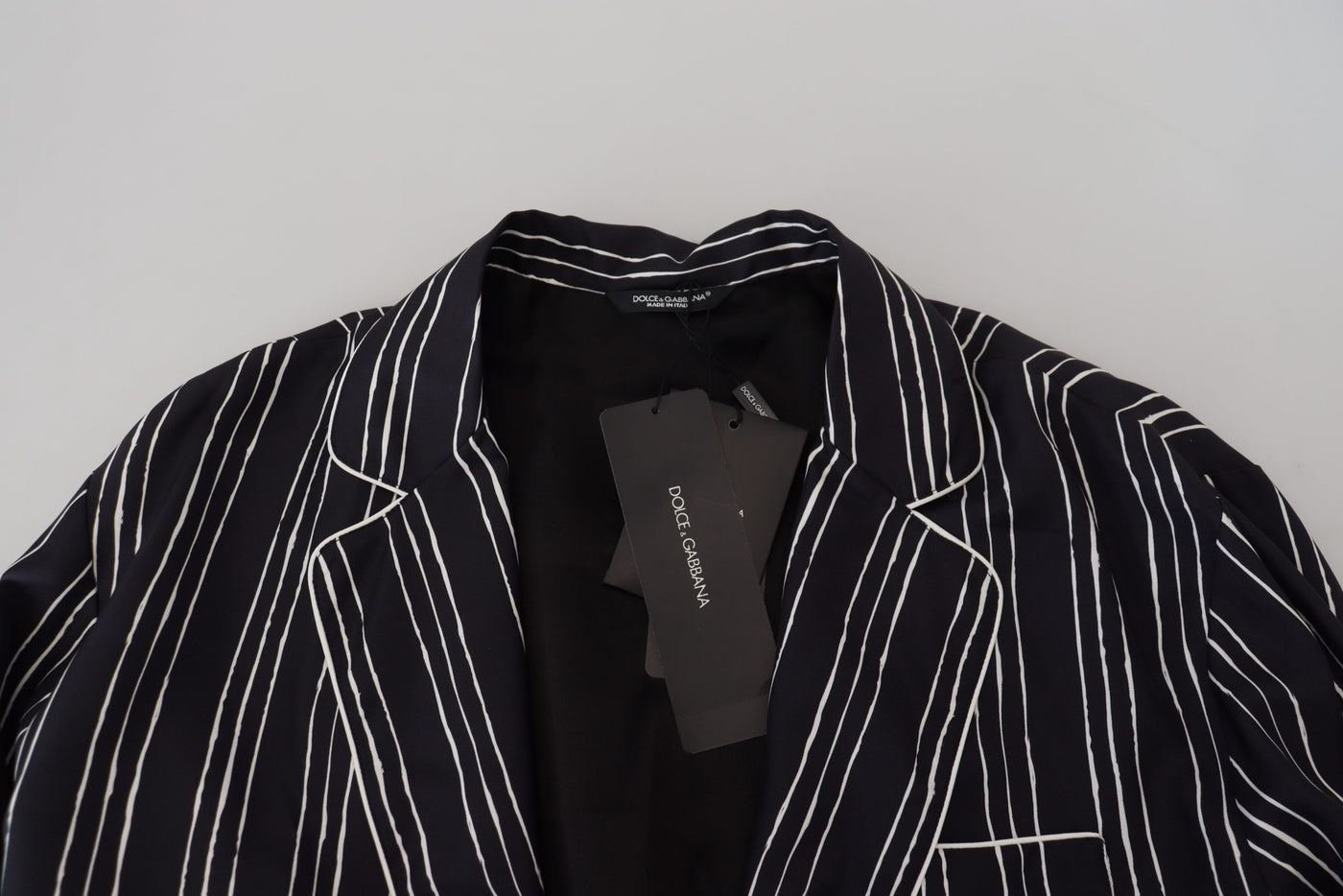 Dolce & Gabbana Blue Striped Silk Pajama Shirt Jacket