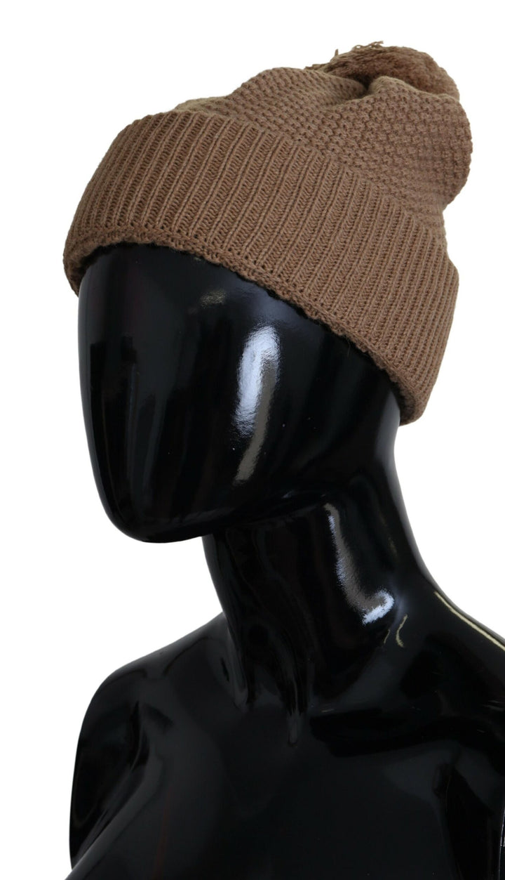 Dolce & Gabbana Brown Solid Knitted Fur Ball Winter Beanie Hat