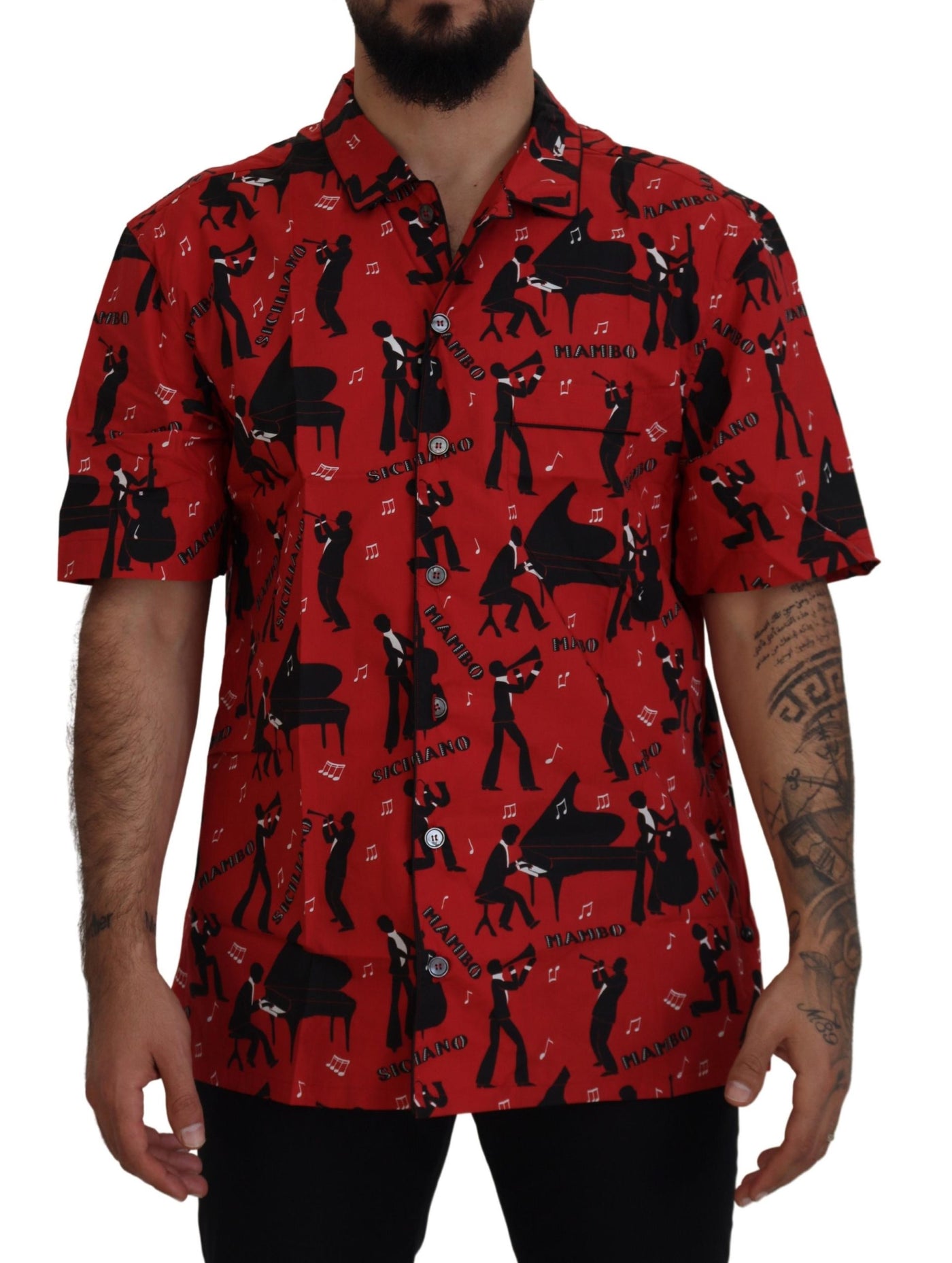 Dolce & Gabbana Black Red Jazz Cotton Casual Shirt