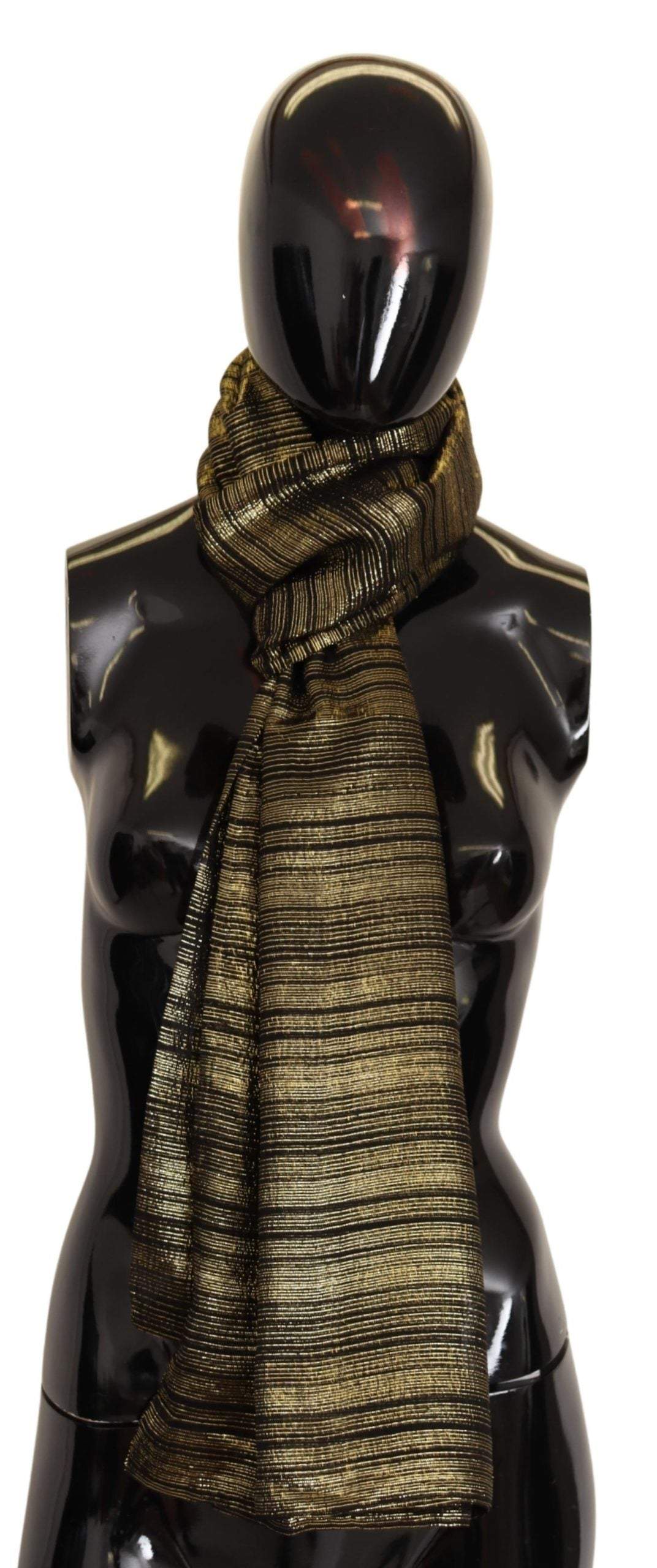 Dolce & Gabbana Metallic Gold Silk Stretch Shawl Wrap Scarf #women, Dolce & Gabbana, feed-agegroup-adult, feed-color-Gold, feed-gender-female, Gold, Scarves - Women - Accessories at SEYMAYKA