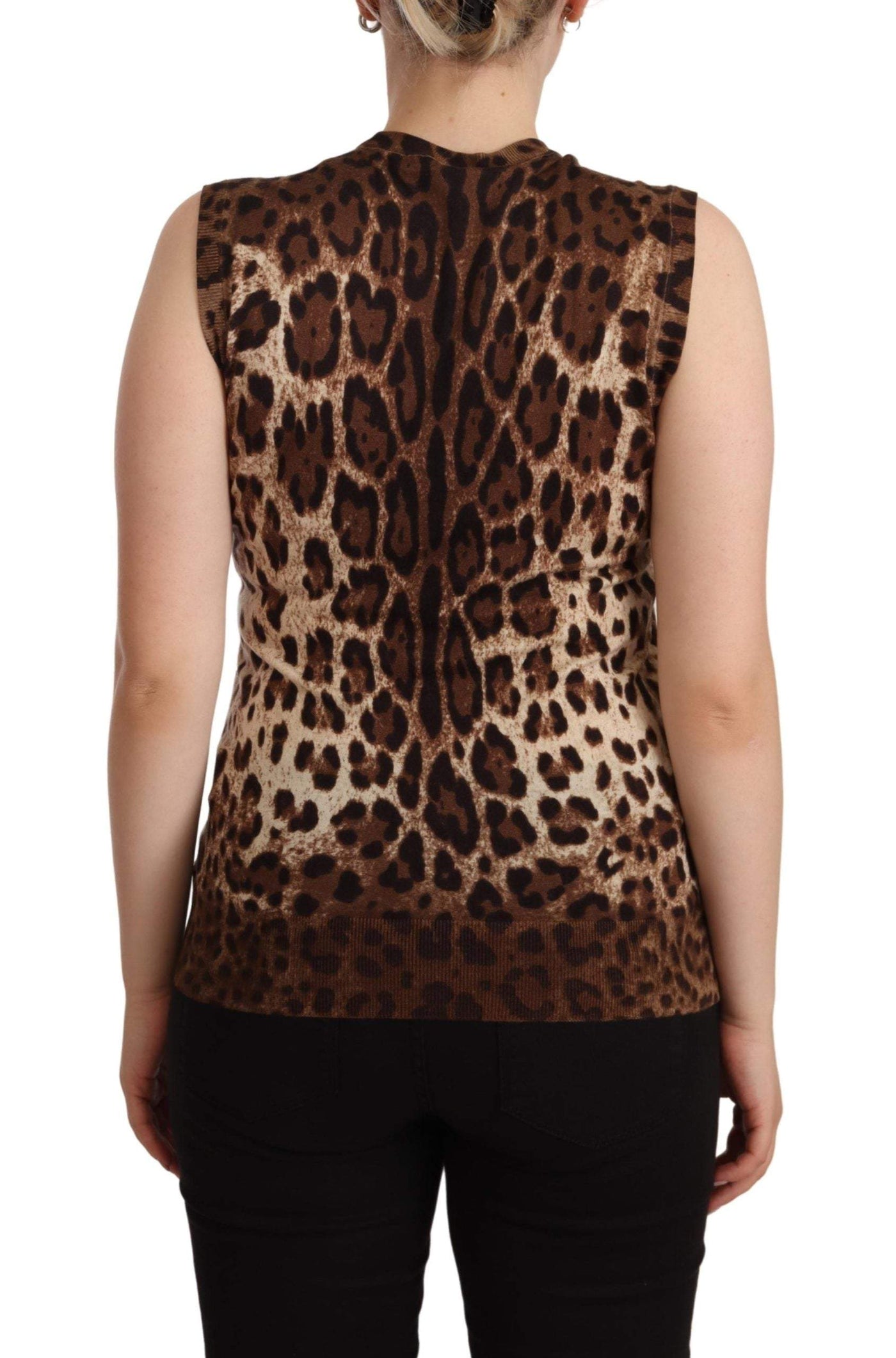 Dolce & Gabbana Brown Leopard Cashmere Silk Tank Blouse Top Brown, Dolce & Gabbana, feed-1, IT46 | L, Tops & T-Shirts - Women - Clothing at SEYMAYKA