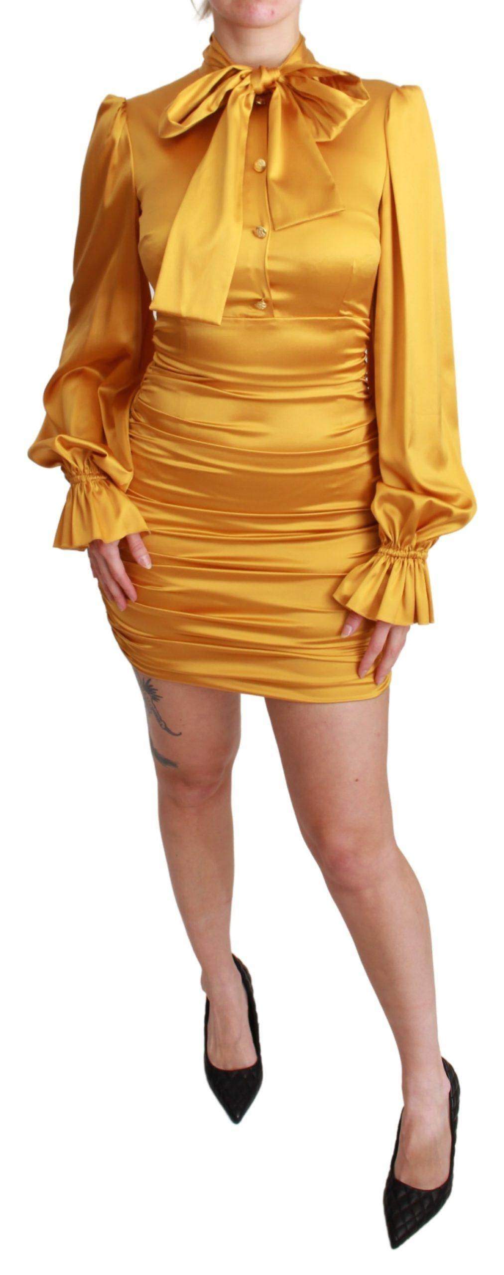 Dolce & Gabbana  Yellow Silk Stretch Sheath Bodycon Mini Dress #women, Brand_Dolce & Gabbana, Catch, Clothing_Dress, Dolce & Gabbana, Dresses - Women - Clothing, feed-agegroup-adult, feed-color-yellow, feed-gender-female, feed-size-IT40|S, Gender_Women, IT40|S, Kogan, Women - New Arrivals, Yellow at SEYMAYKA