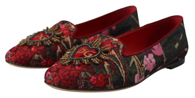 Dolce & Gabbana Multicolor Jacquard Sacred Heart Patch Slip On Shoes
