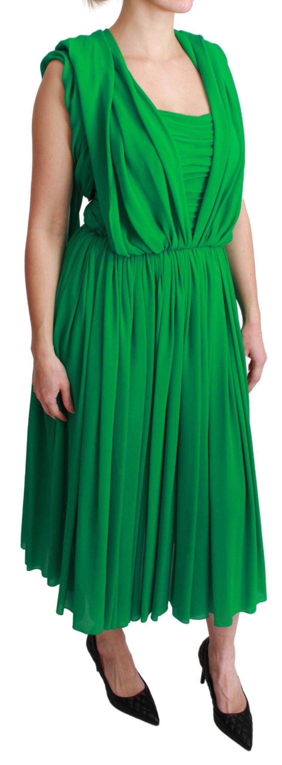 Dolce & Gabbana  100% Silk Green Sleeveless Pleated Maxi Dress #women, Brand_Dolce & Gabbana, Catch, Clothing_Dress, Dolce & Gabbana, Dresses - Women - Clothing, feed-agegroup-adult, feed-color-green, feed-gender-female, feed-size-IT40|S, Gender_Women, Green, IT40|S, Kogan, Women - New Arrivals at SEYMAYKA