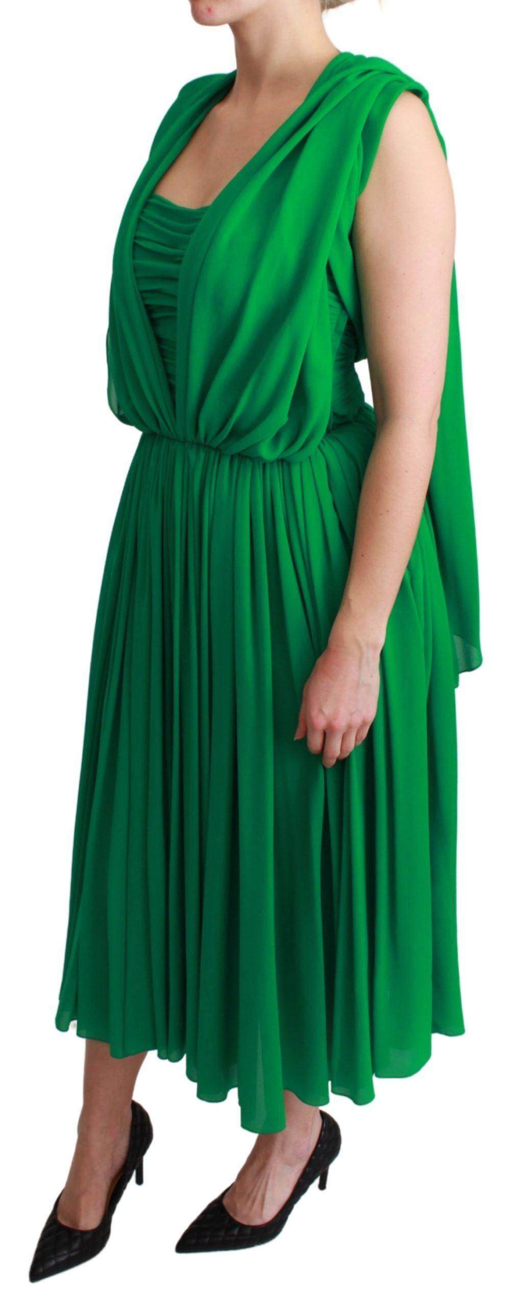 Dolce & Gabbana  100% Silk Green Sleeveless Pleated Maxi Dress #women, Brand_Dolce & Gabbana, Catch, Clothing_Dress, Dolce & Gabbana, Dresses - Women - Clothing, feed-agegroup-adult, feed-color-green, feed-gender-female, feed-size-IT40|S, Gender_Women, Green, IT40|S, Kogan, Women - New Arrivals at SEYMAYKA