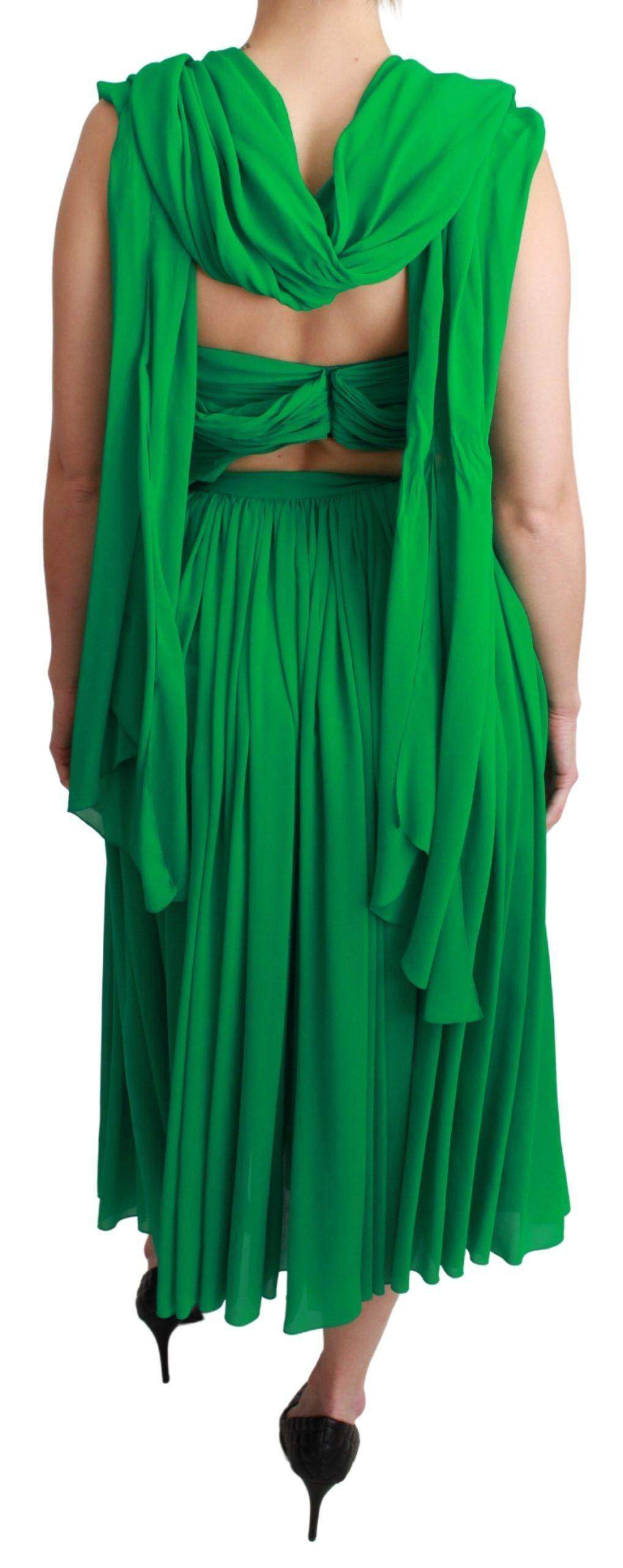 Dolce & Gabbana  100% Silk Green Sleeveless Pleated Maxi Dress #women, Brand_Dolce & Gabbana, Catch, Clothing_Dress, Dolce & Gabbana, Dresses - Women - Clothing, feed-agegroup-adult, feed-color-green, feed-gender-female, feed-size-IT40|S, Gender_Women, Green, IT40|S, Kogan, Women - New Arrivals at SEYMAYKA