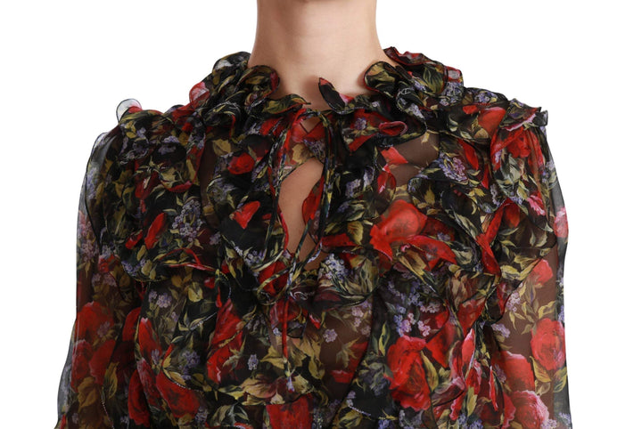 Dolce & Gabbana Black Floral Roses Blouse Silk Top #women, Black, Dolce & Gabbana, feed-agegroup-adult, feed-color-Black, feed-gender-female, IT36 | XS, Tops & T-Shirts - Women - Clothing, Women - New Arrivals at SEYMAYKA