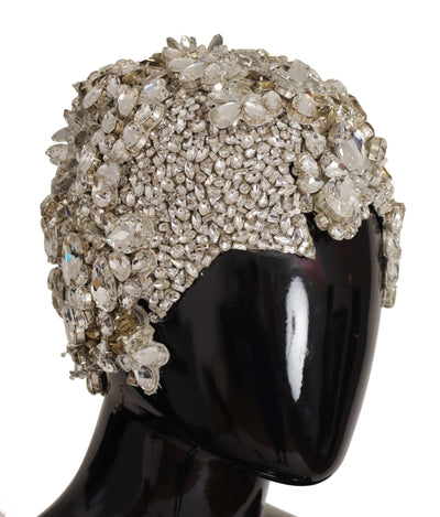 Dolce & Gabbana Silver Teardrop Beaded Casque Sequin Turban Headdress