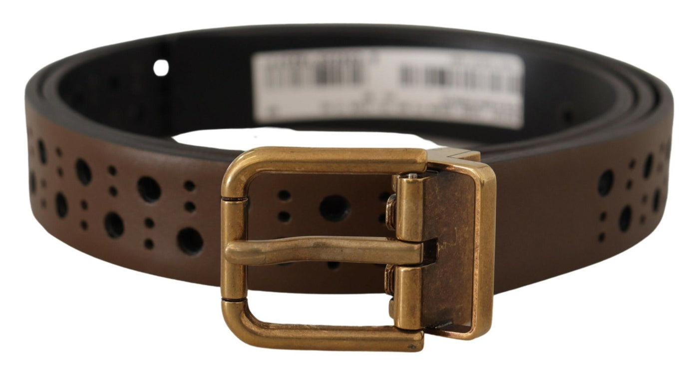 Dolce & Gabbana Brown Leather Perforated Crown Belt