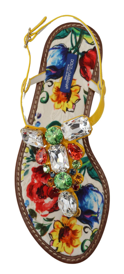 Dolce & Gabbana Multicolor Majolica Crystal Sandals Flip Flop Shoes