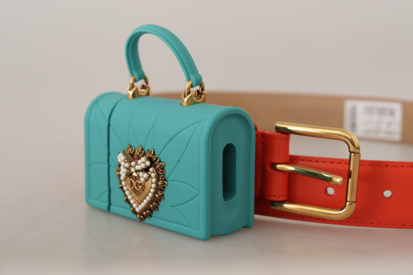 Dolce & Gabbana Orange Leather Devotion Heart Micro Bag Headphones Belt