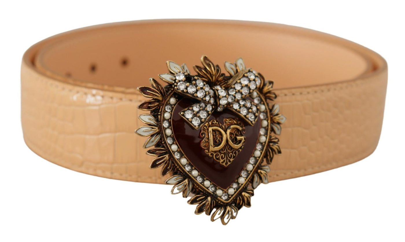 Dolce & Gabbana Beige Croc Pattern DEVOTION Heart DG Waist Buckle Belt