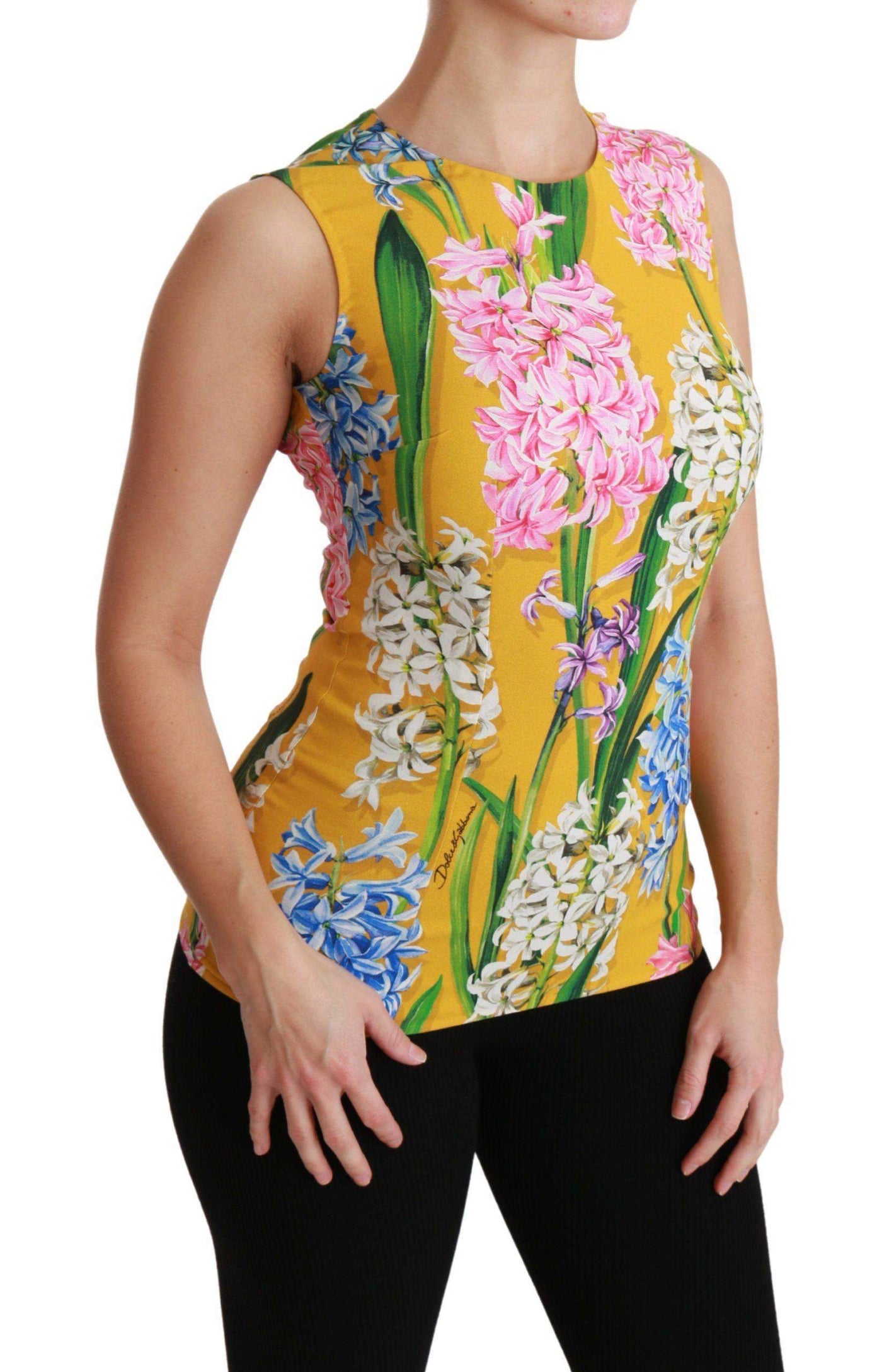 Dolce & Gabbana  Yellow Floral Stretch Top Tank Blouse #women, Brand_Dolce & Gabbana, Catch, Dolce & Gabbana, feed-agegroup-adult, feed-color-yellow, feed-gender-female, feed-size-IT42|M, feed-size-IT44|L, Gender_Women, IT42|M, IT44|L, Kogan, Tops & T-Shirts - Women - Clothing, Women - New Arrivals, Yellow at SEYMAYKA