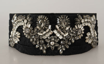 Dolce & Gabbana Black Silk Brass Crystal Embellished Waist Belt