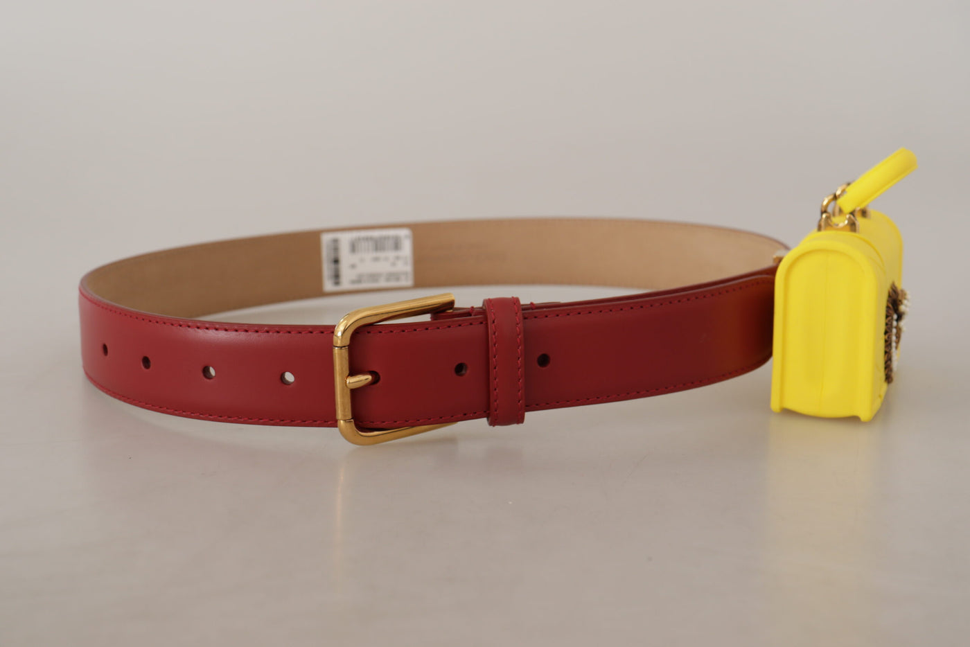 Dolce & Gabbana Red Leather Yellow DEVOTION Heart Bag Buckle Belt