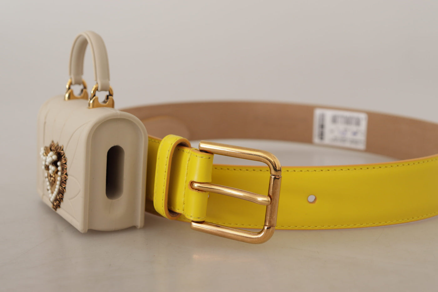Dolce & Gabbana Yellow Leather Devotion Heart Micro Bag Headphones Belt