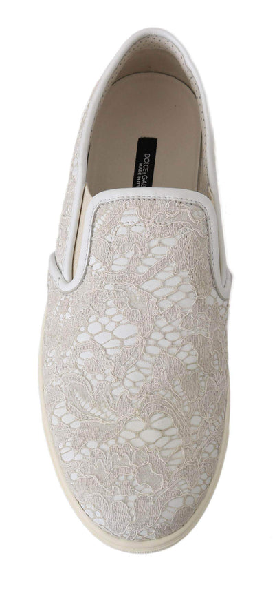 Dolce & Gabbana White Leather Lace Slip On Loafers Shoes #women, Brand_Dolce & Gabbana, Catch, Category_Shoes, Dolce & Gabbana, EU35/US4.5, EU41/US10.5, feed-agegroup-adult, feed-color-white, feed-gender-female, feed-size-US10.5, feed-size-US4.5, Gender_Women, Kogan, Shoes - New Arrivals, Sneakers - Women - Shoes, White at SEYMAYKA