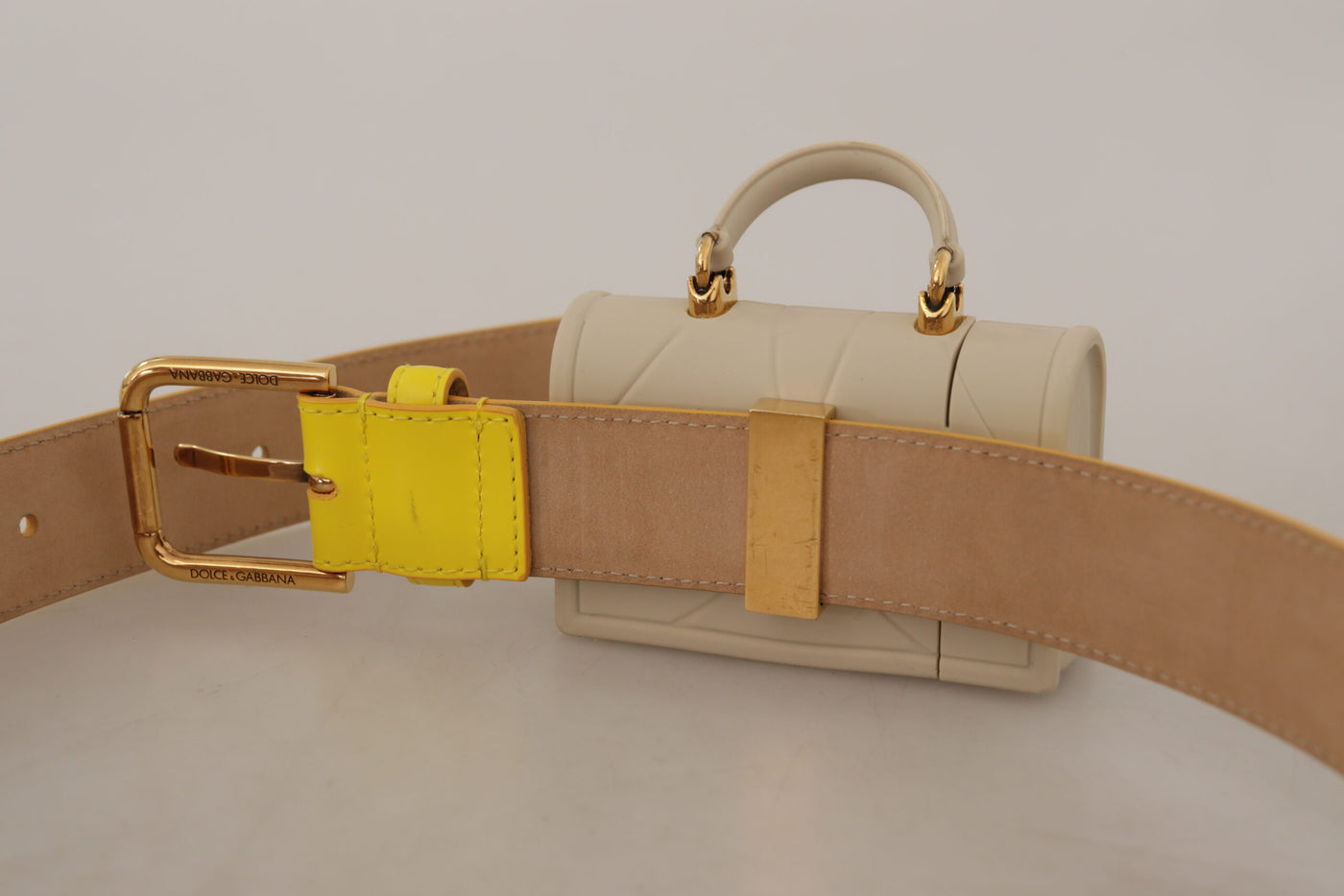 Dolce & Gabbana Yellow Leather Devotion Heart Micro Bag Headphones Belt