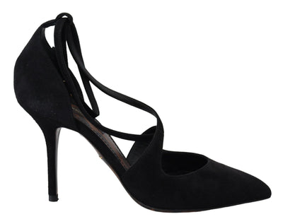 Dolce & Gabbana Black Suede Ankle Strap Pumps Heels Shoes