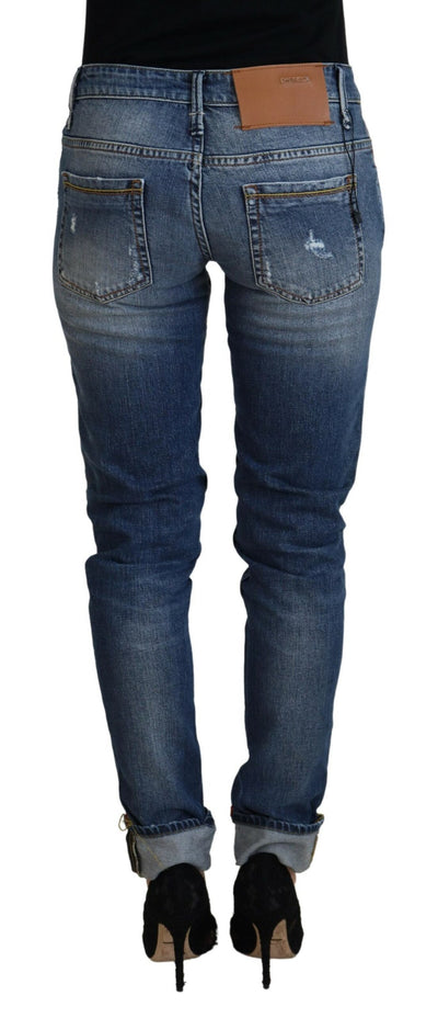 Blue Washed Cotton Low Waist Women Casual Jeans