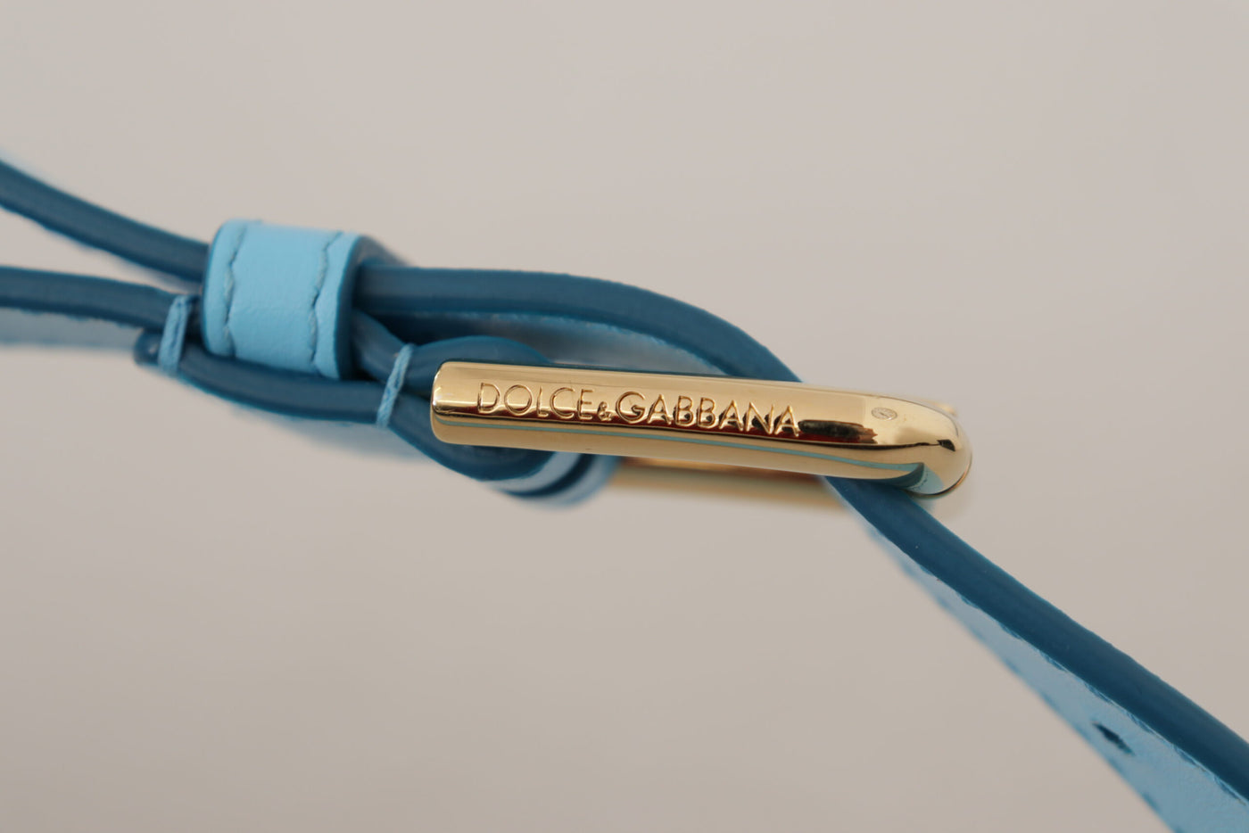 Dolce & Gabbana Sky Blue Leather Gold Tone Metal Logo Buckle Belt