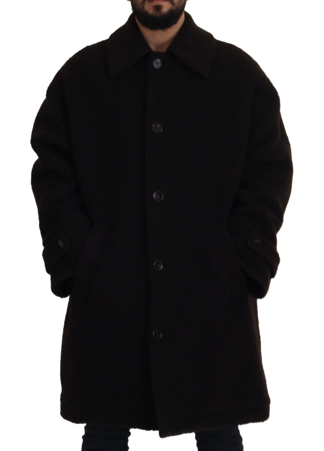 Dolce & Gabbana Black Alpaca Button Down Trench Coat Jacket