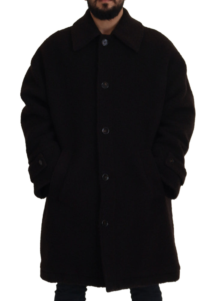 Dolce & Gabbana Black Alpaca Button Down Trench Coat Jacket