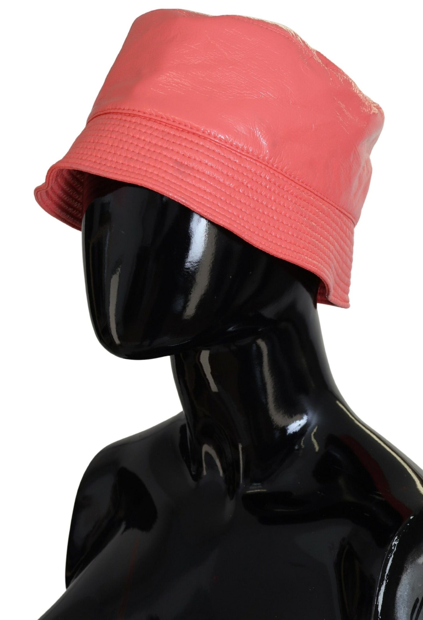 Dolce & Gabbana Peach Quilted Faux Leather Women Bucket Cap Hat
